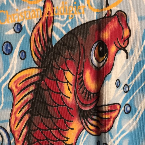 Ed Hardy by Christian Audigier women’s light blue tank top. Koi mermaid Sz OS - Picture 3 of 8